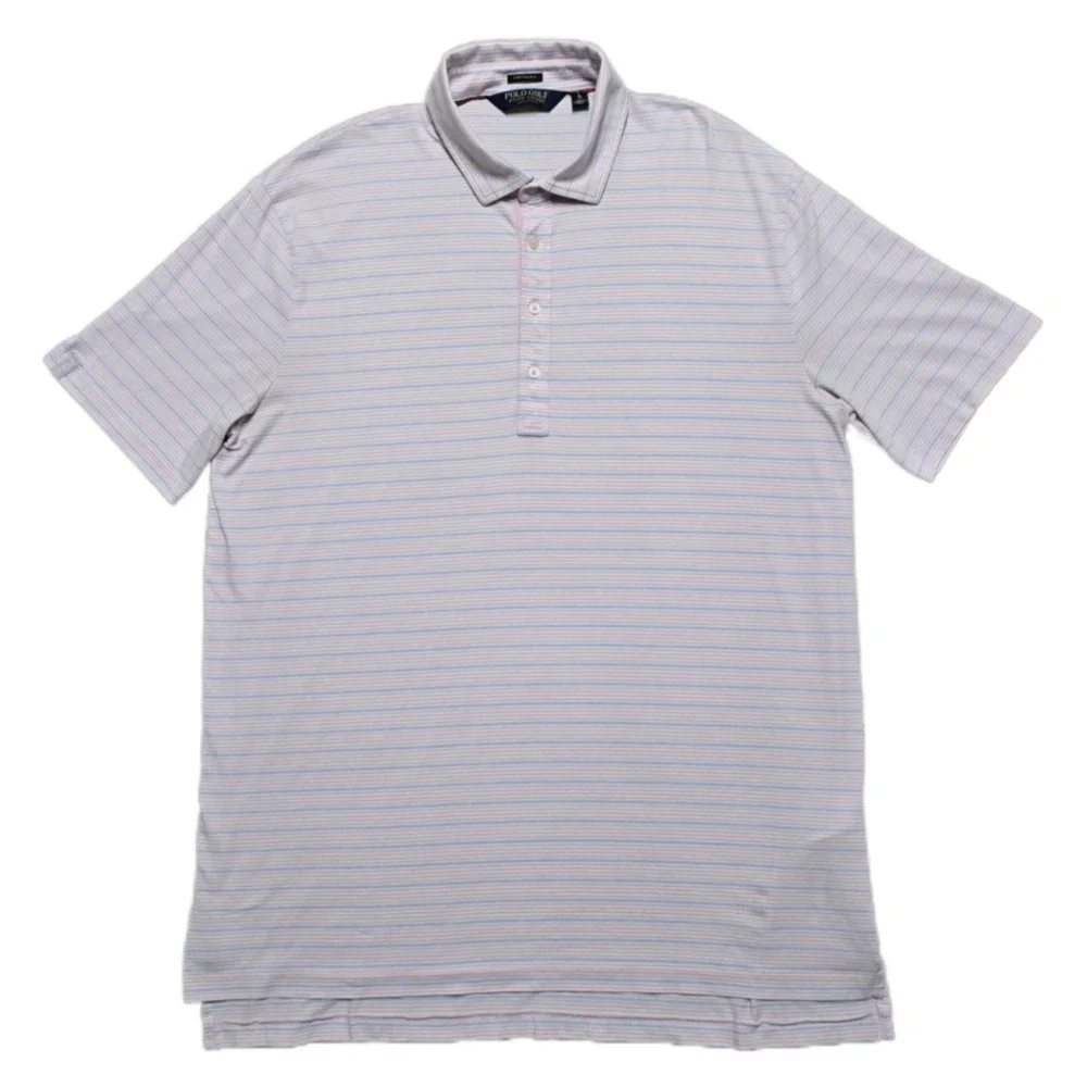 Ralph Lauren Polo Golf Performance Stretch‎ Lisle Polo Pink Blue Striped Mens XL